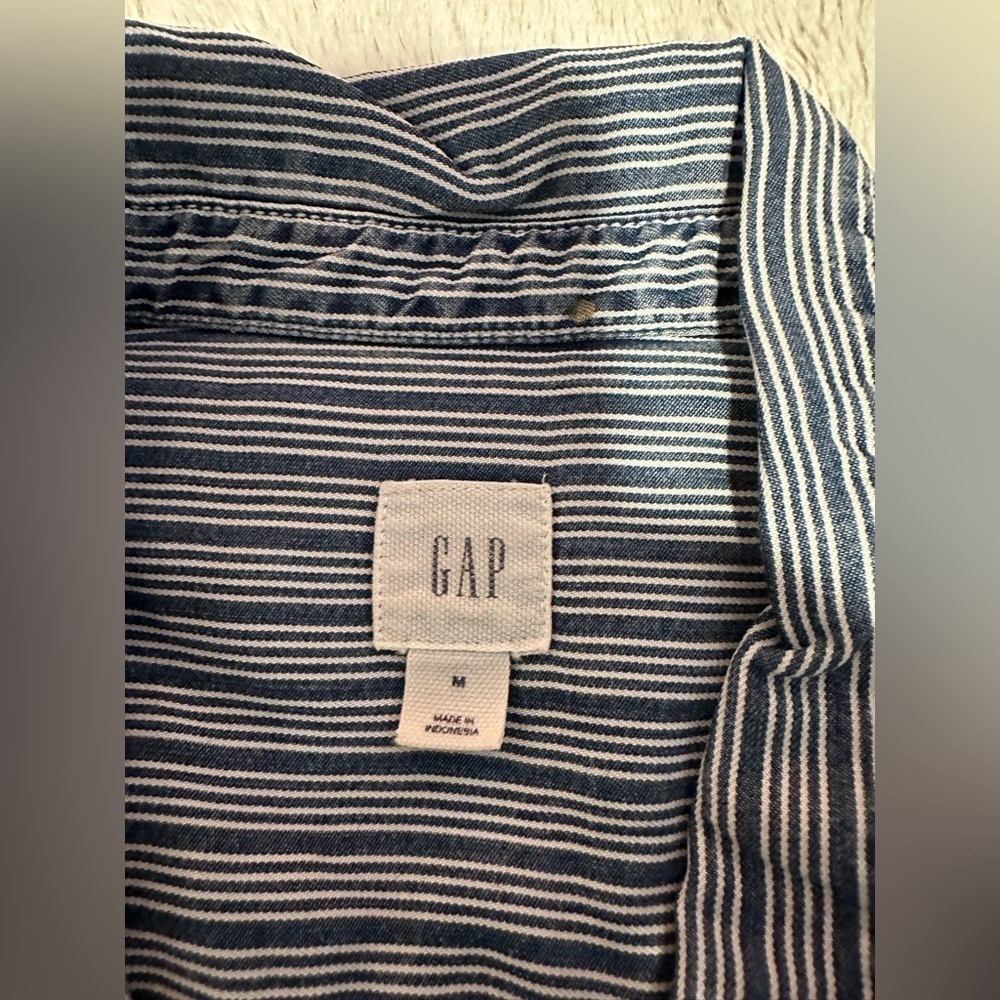 GAP pinstripe long-sleeve button-down shirt dress - Picture 8 of 11
